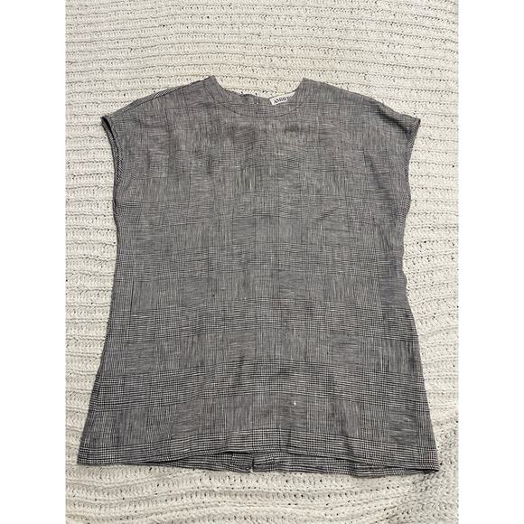 VTG Amherst Linen Houndstooth Blouse Womens Medium Button Down Back Lagenlook - Picture 1 of 9